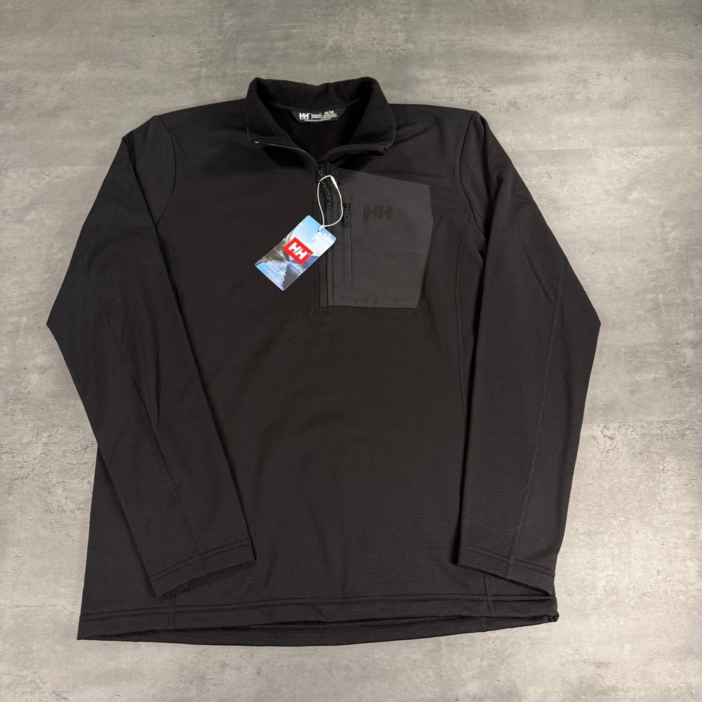 Helly Hansen Jacket Mens M Versatile 1/2 Zip Fleece Black Pullover NEW Technical